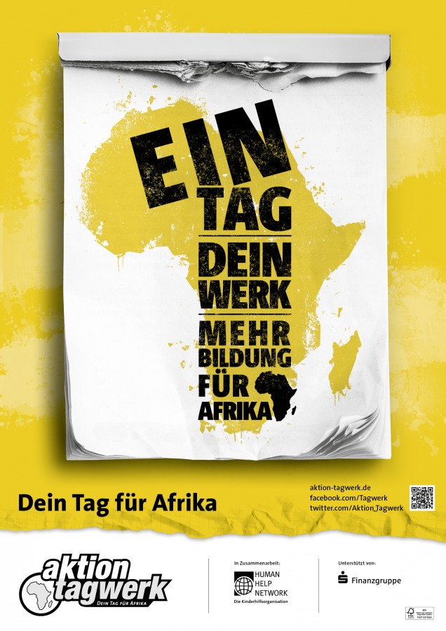 "Ein Tag. Dein Werk. Mehr Bildung für Afrika." lautet das Motto der Kampagne 2014.
